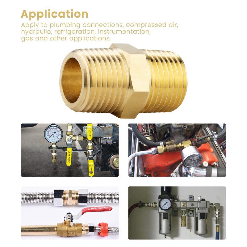KOOTANS 1/2 NPT x 1/2 NPT Male Solid Brass Hex Nipples, Heavy Brass Pipe Adapter Fittings Equal Nipples Connectors 4Pieces - Image 4